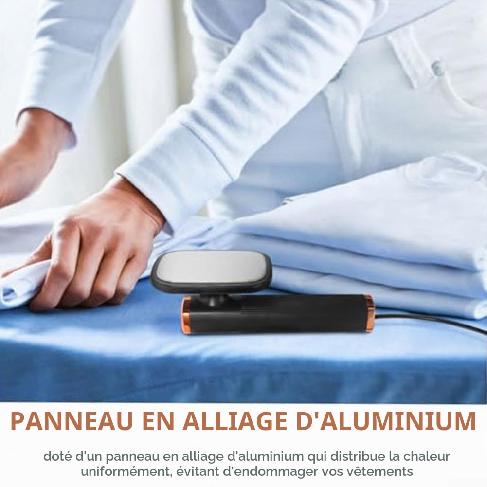Mini fer à repasser à vapeur portable, avec alimentation USB, compact et portable, rotatif à 180 degrés, pour la maison et les voyages (noir)