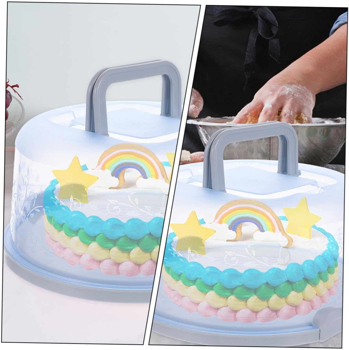 Ipetboom 2pcs Portable Round Cake Carrier Box with Handle Secure Buckle Closure PP Material Dessert Container for Cake Cupcake Pastry Storage and Travel