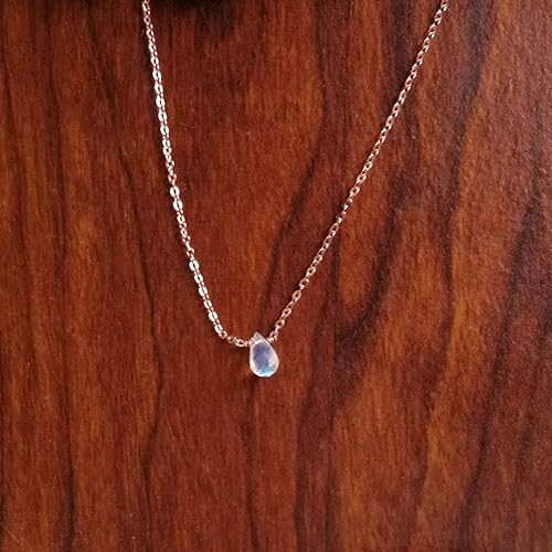Miniatura 4 de Metzakka Rainbow Moonstone Sterling Silver Necklace for Women, Handmade Genuine Teardrop Healing Stone, 16-18 Chain June Birthstone Jewelry