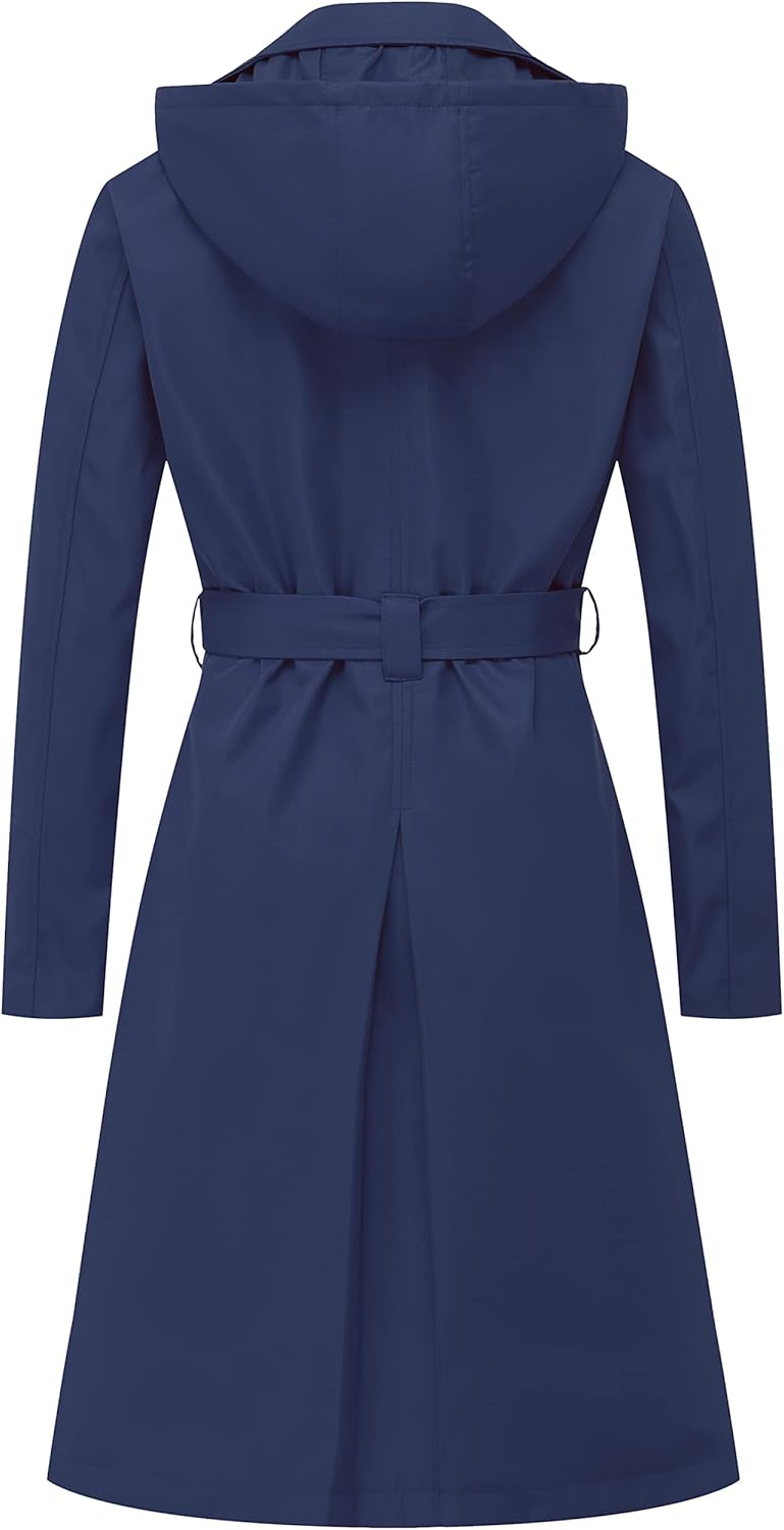 CREATMO US Women's Long Trench Coat Double-Breasted Classic Lapel Overcoat Belted Slim Outerwear Coat with Detachable Hood - Image 2