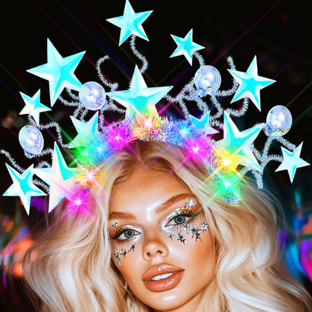 GENBREE Light Up Star Headband Led Disco Headpiece Glowing Rave Party Hair Accessories for Women
