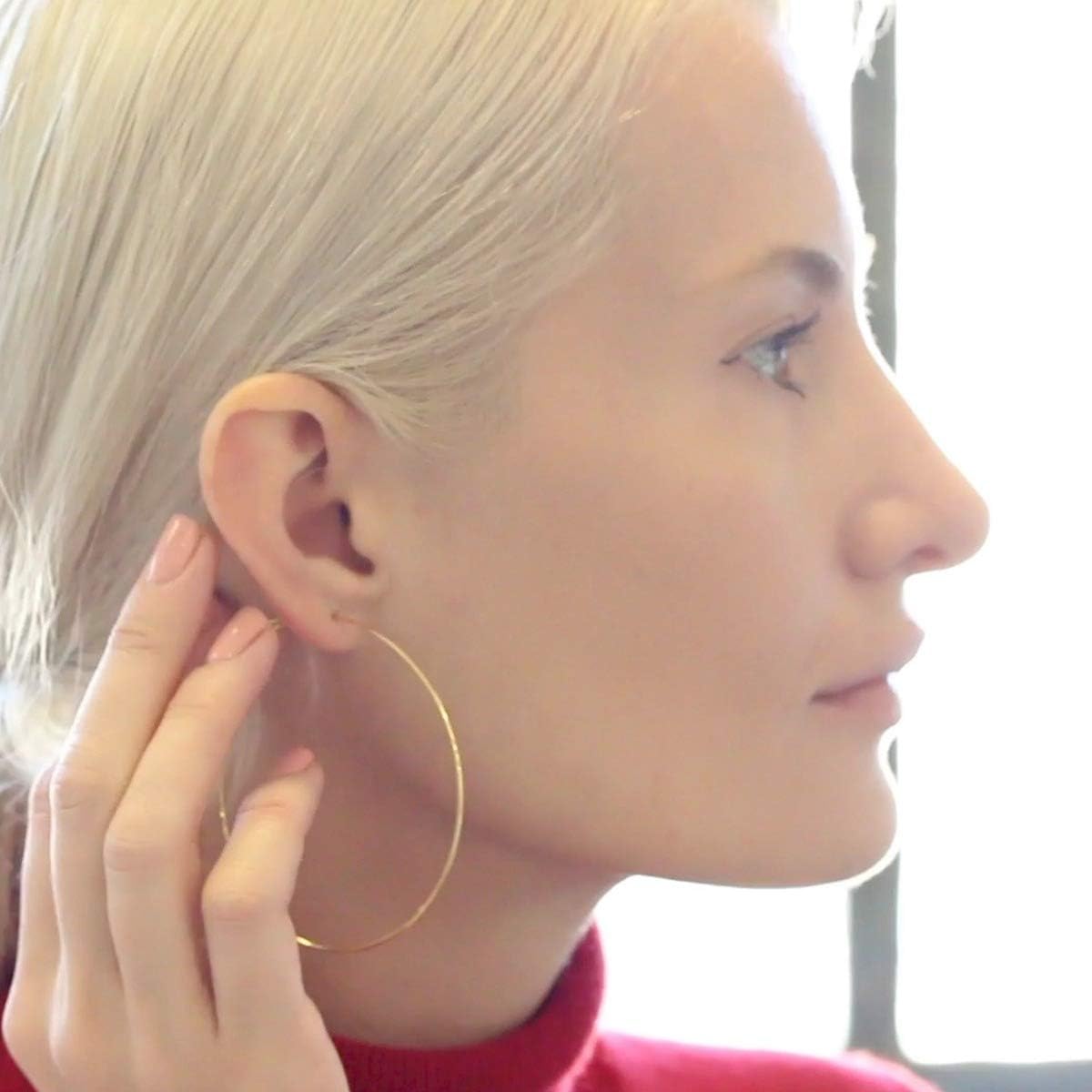 Thin Hoop Earrings for Women - Hypoallergenic Lightweight Wire Threader Loop Drop Dangles - Safe for Sensitive Ears - Plated in 925 Sterling Silver or 18K Gold - Image 7