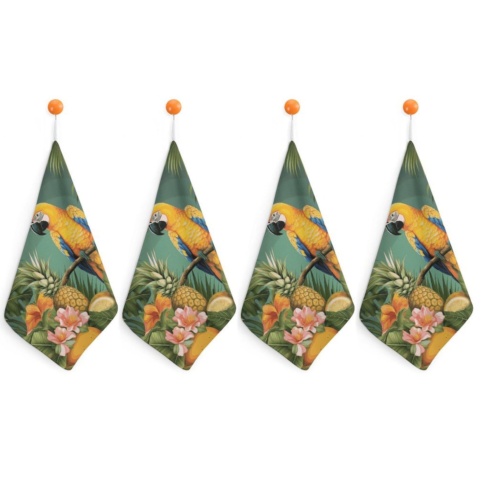 LDGSUPH Summer Parrot Pineapple Bird Hand Towels Fashion Hand Face Towel with Hanging Strap Absorbent Soft Decorative Towel Fade Resistant Cozy Face Cloths for Kitchen Gym Bathroom Towels 4PCS