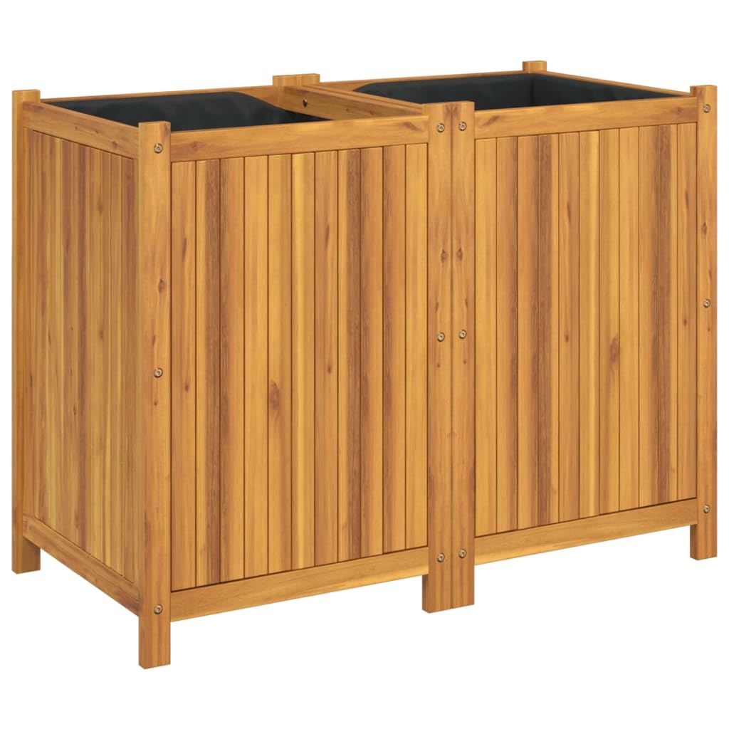 Vidaxl Brown Garden Planter With Liner, Plant Pot For Balcony Terrace, Flower Pot For Flower Herb Plant, Decorative Outdoor Planter Box, Solid Wood Acacia