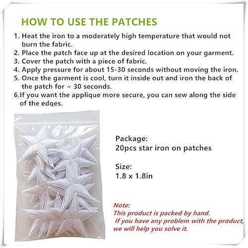 Miniatura 5 de 20 parches para planchar con estrellas blancas, apliques bordados para ropa, chaquetas, sombreros, mochilas, jeans (1.8 pulgadas)