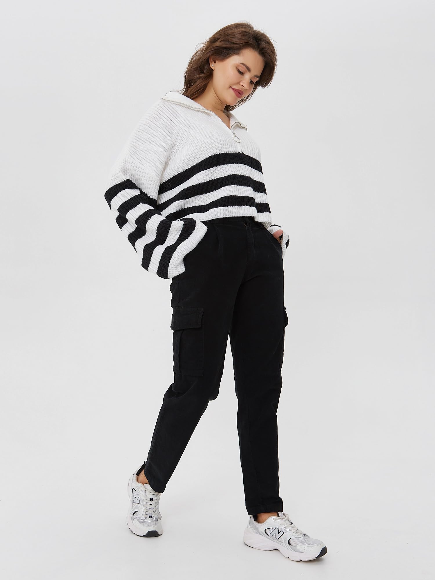 Pantaloni Cargo Donna Cotone Velluto a Coste Leggero Jeans Vita Alta Pantaloni Eleganti Primaverili con Tasche Chino Donna