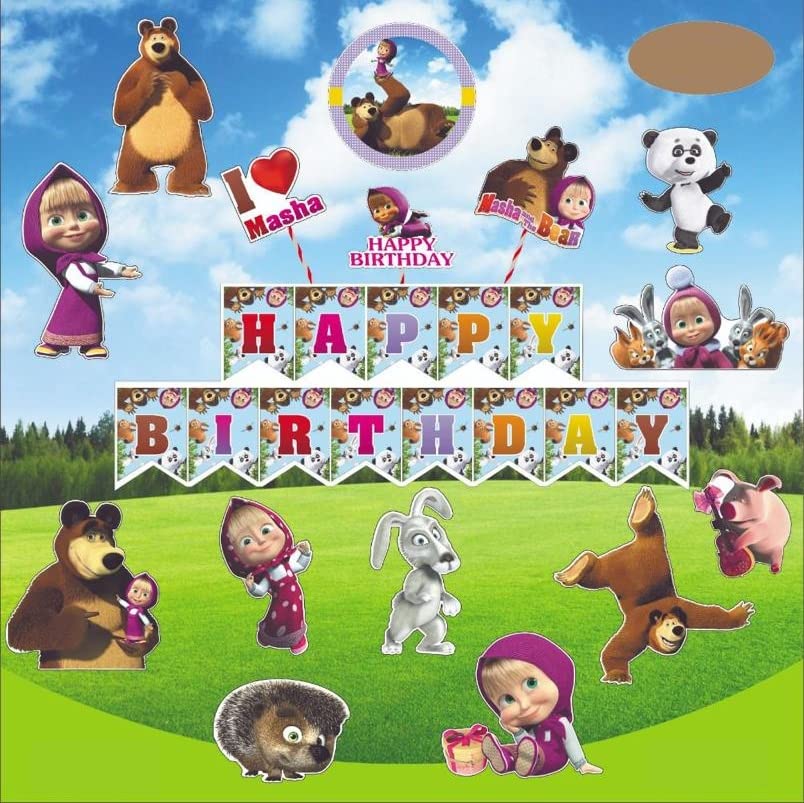 Atpata Funky Girl and the Bear theme Birthday Party Decoration Banner, Cake Topper, Props & Poster Cutouts for Forest Girl Theme Party Decorations-image-47