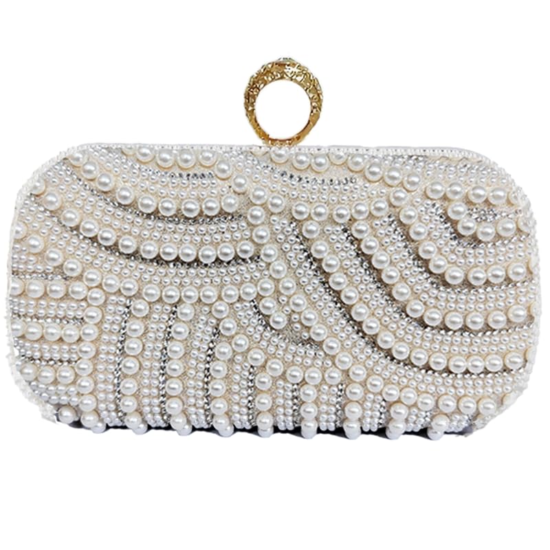 Auuvynx Bolsa clutch feminina de pérola para festa, bolsa de mão para noite - elegante bolsa transversal para festas e eventos formais (bege)