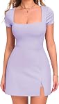JoyGirl Robe de tennis en col carré pour femmes manches courtes Robes de golf avec short Robe athlétique à fente latérale avec poches