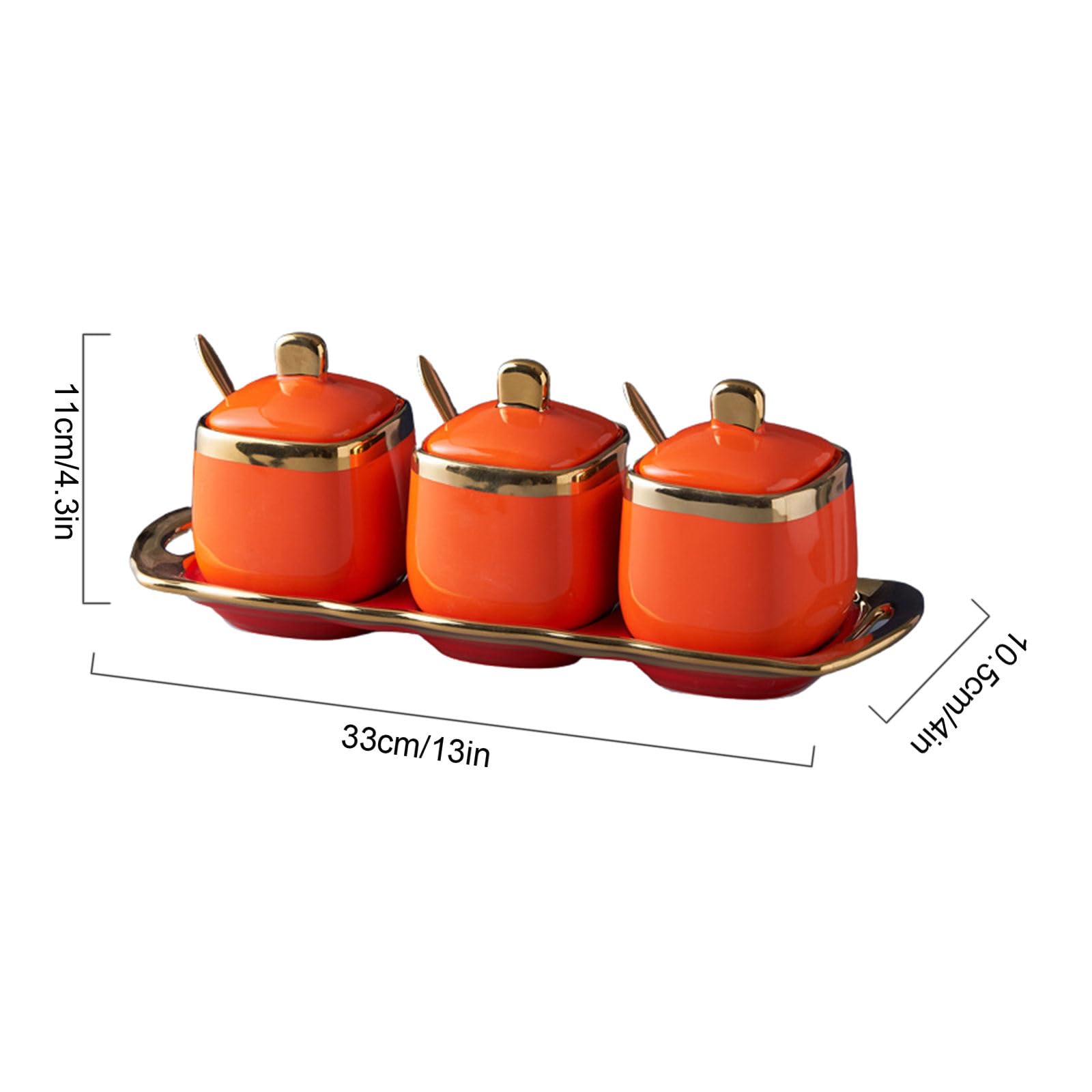 Zuckerdose mit Deckel und Löffel, Zuckerdose, 3er-Set, Zuckerbehälter, Gewürzdose, Salztopf, Gewürzbehälter (Orange, 227 ml)
