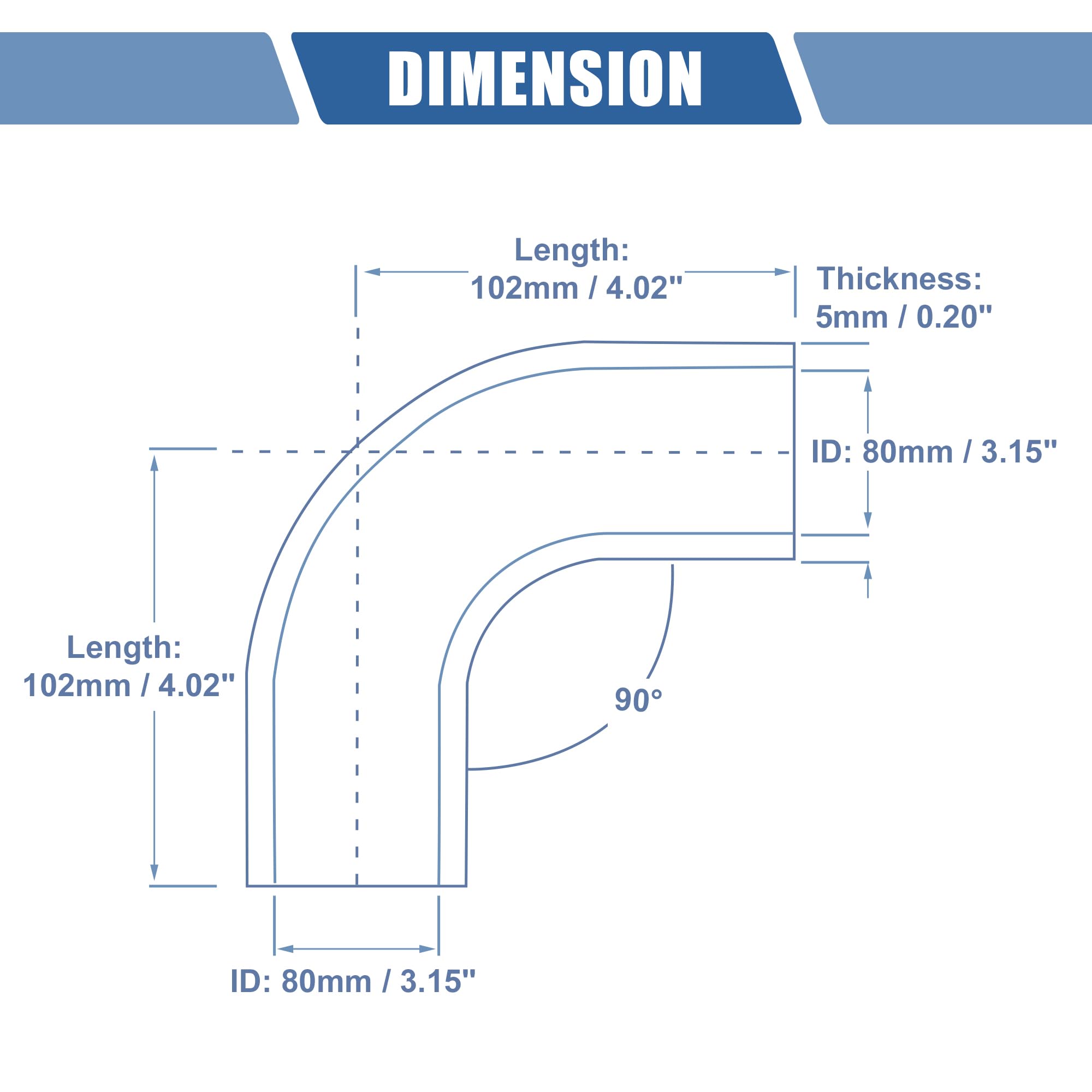 QUARKZMAN Tubo In Silicone Blu 1 Pz Per Auto 90 Gradi Diametro Interno 80mm | Spessore 5mm, Temp -60°C~300°C, Pressione 1Mpa, Per Auto, Liquido Raffreddamento, Olio, Freni, Antigelo, Aria Calda/Fredda
