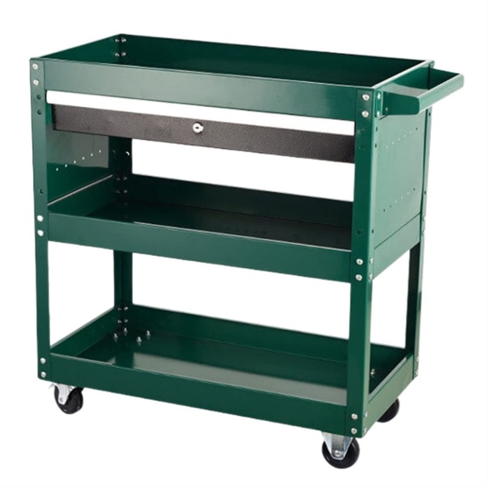 sdneNest Tool Trolley with Silent Wheels Workshop Stand Cabinet Garage Workbench Adjustable Shelf Free Hooks 3 Layers with Drawer Green