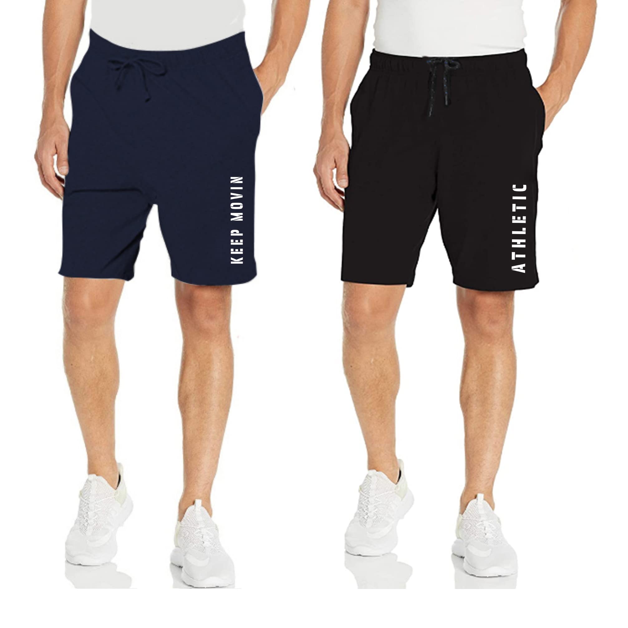 kart black Men's Regular Fit Shorts with Pocket/Casual Knit Shorts/Printed Shorts/Combo Pack of 2 (M, Navy_Black)-picture-22