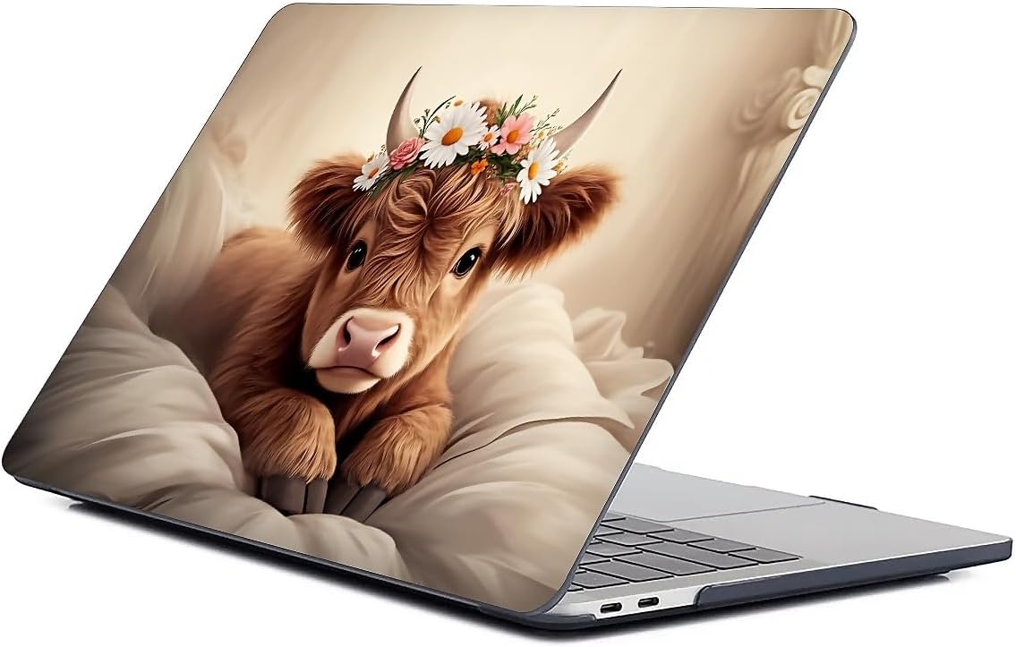 Compatible with MacBook Air 15 Inch 2023/2025 Version of M2 A2941/M4 A3241 Plastic Black Computer Case for Girl Boy Fashion Pattern Cute Brown Highland Cow Sleeping