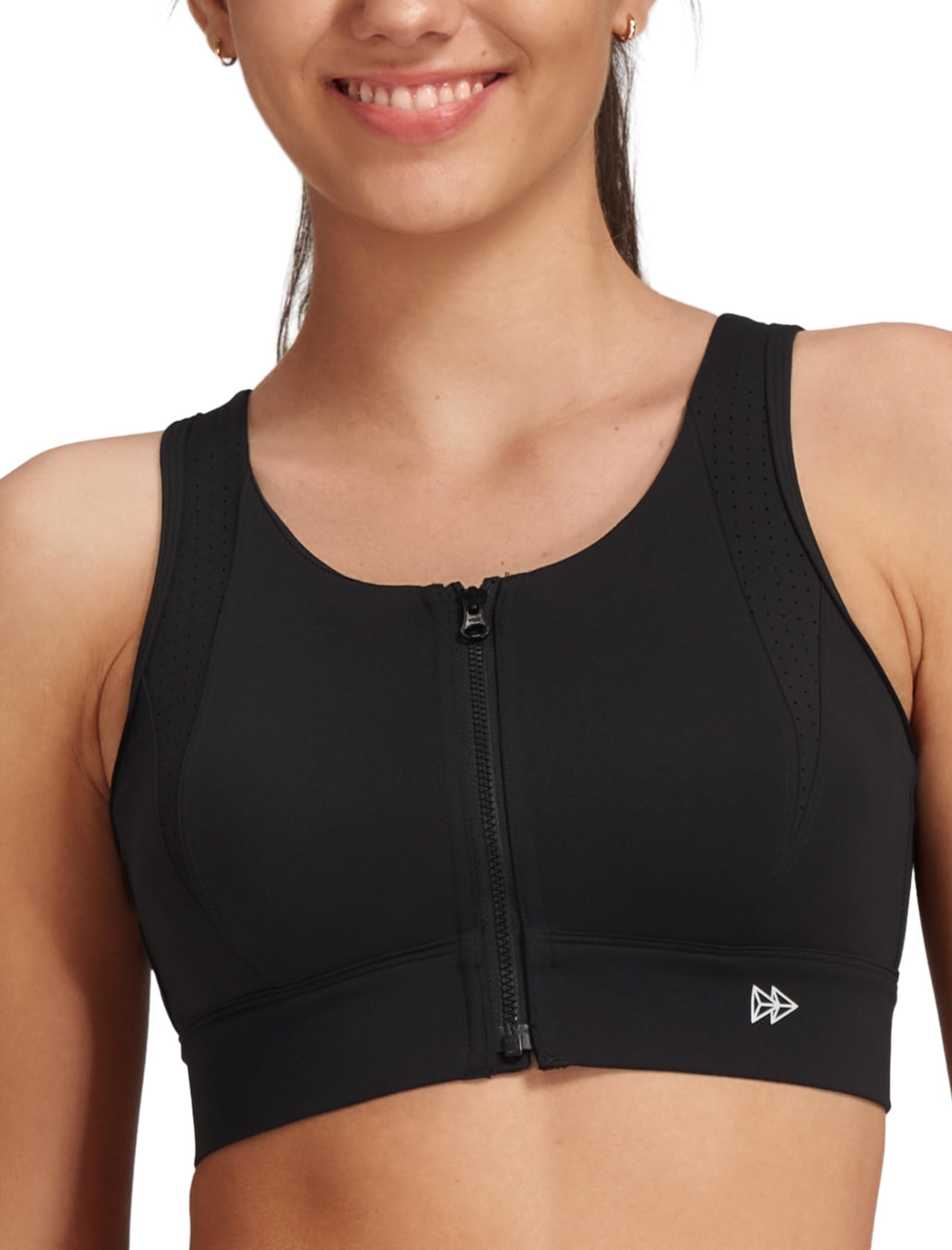 Yvette Soutien Gorge de Sport Femme Zipper Haut Maintien Grande Taille Dos Croisé sans Armature Coques Intégrées Idéale pour Gym Course Fitness