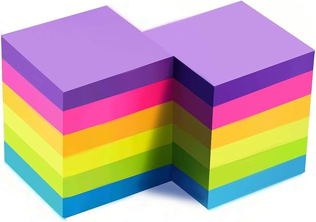 (12 Pack) Sticky Notes,6 Colors Self Sticky Notes Pad,Bright Post Stickies Colorful Super Sticky Notes for Office,Home,School, Meeting, 900 Sheets,51mm x 51mm