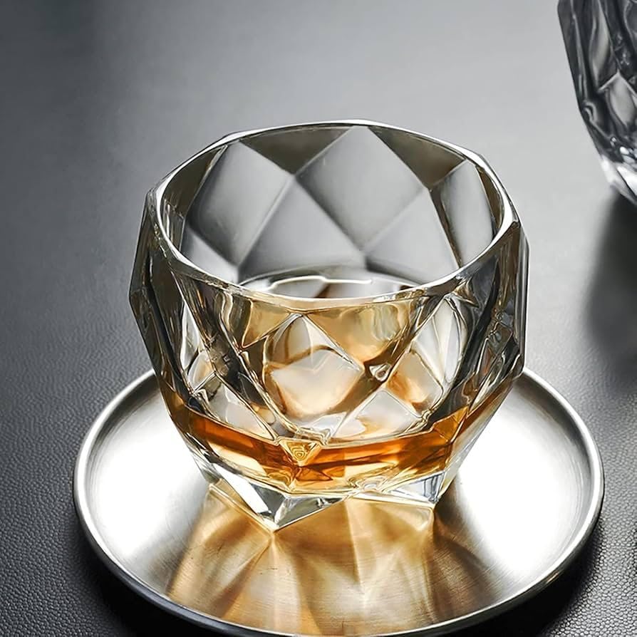 Image of IndElite Geometric Crystal Whiskey Glass | 10 oz Lead-Free Crystal Scotch Glass with Heavy Base, Diamond Cut Design | Premium Whiskey, Bourbon & Cocktail Glass for Men & Gifting, 340 ml (Set of 2)
