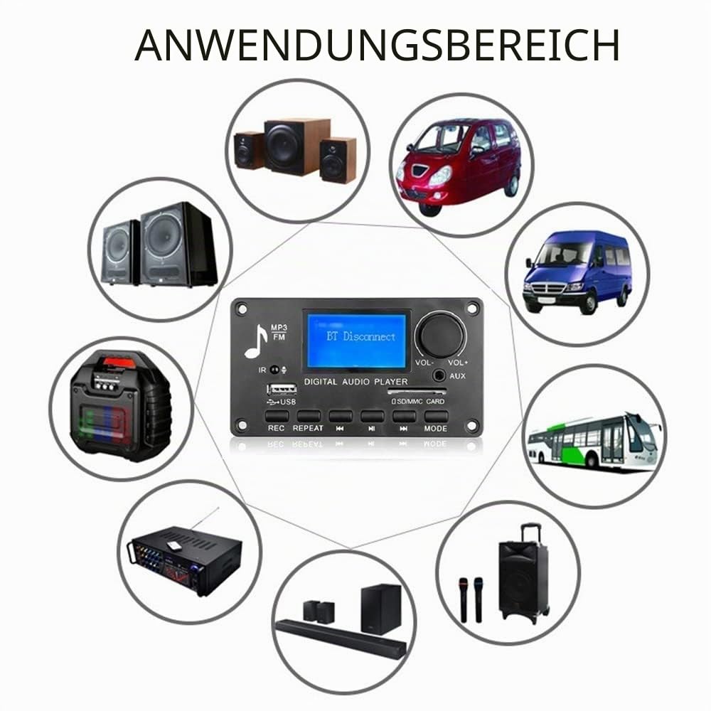 Bluetooth Decoder Board, DC 12V Bluetooth 5.0 MP3 Decoderplatine, Auto Leistungsverstärker Platine mit Fernbedienung, MP3+WMA+WAV+FLAC+APE