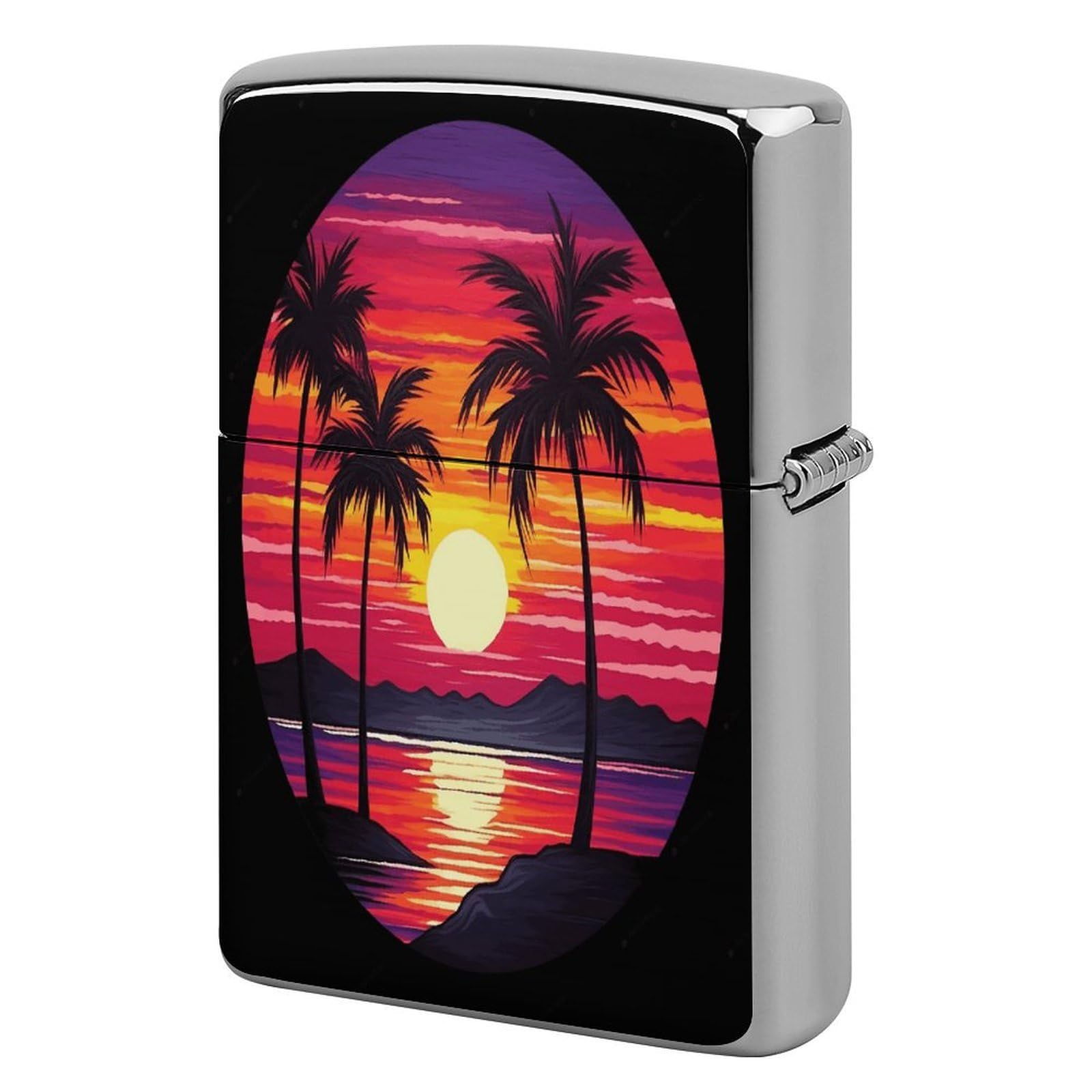 Fekiloot Style Palm Tree Sunset Design Lighter Case Cover Metal Lighter Case