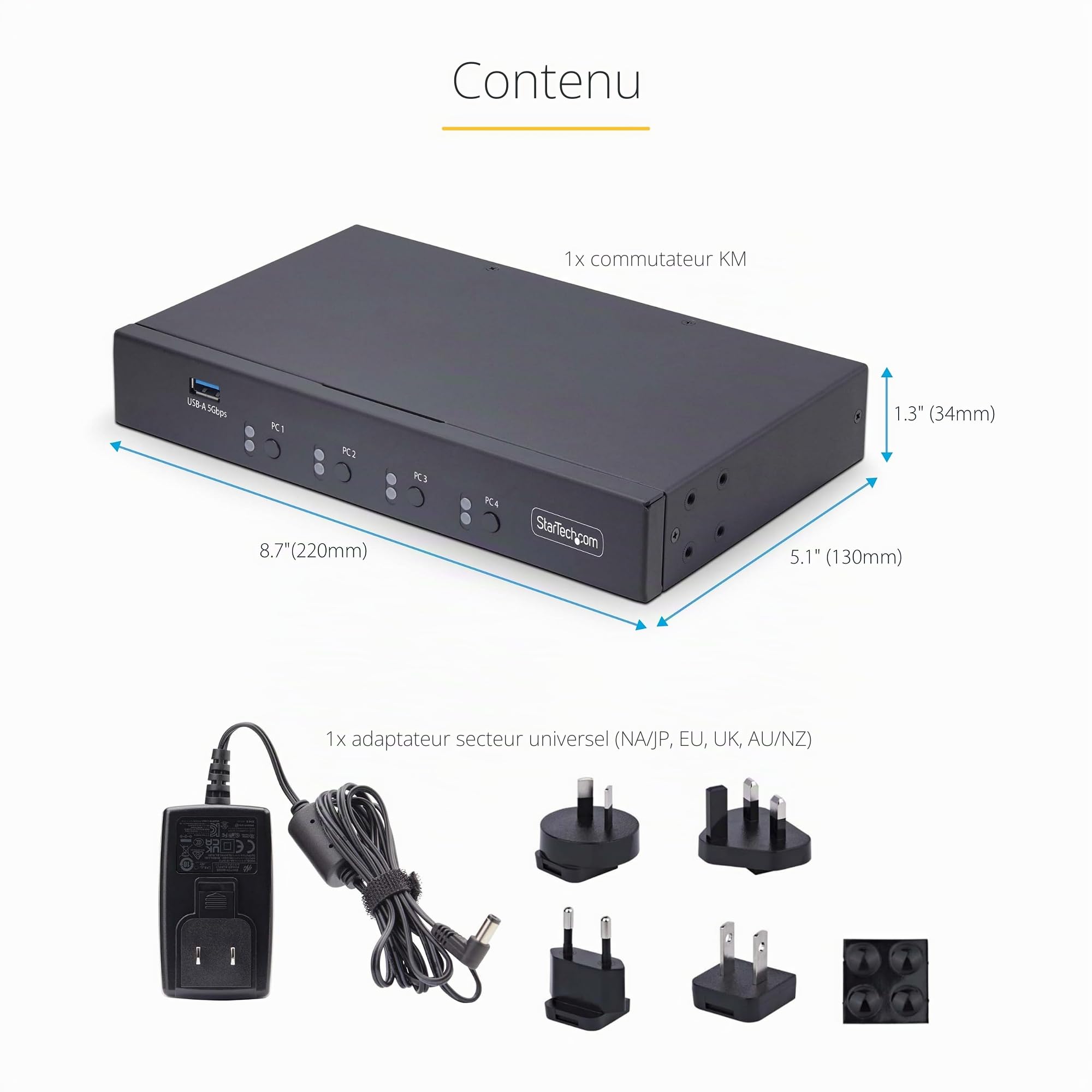 StarTech Switch KM 4 Ports USB 3.0, Audio (P4A20132-KM-SWITCH) | Commutation souris, Clavier souris partagés, Audio 3.5mm et USB, Raccourcis clavier