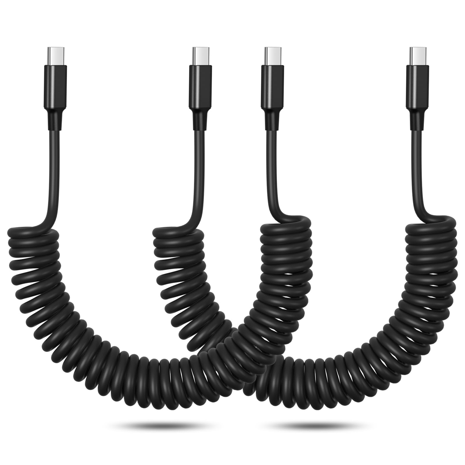 OKRAY Cable USB C en espiral para coche, paquete de 2 unidades de 5 pies USB-C a USB-C de 60 W, cable de carga rápida tipo C, cable de carga retráctil para coche, compatible con teléfono 15 Pro Max/15