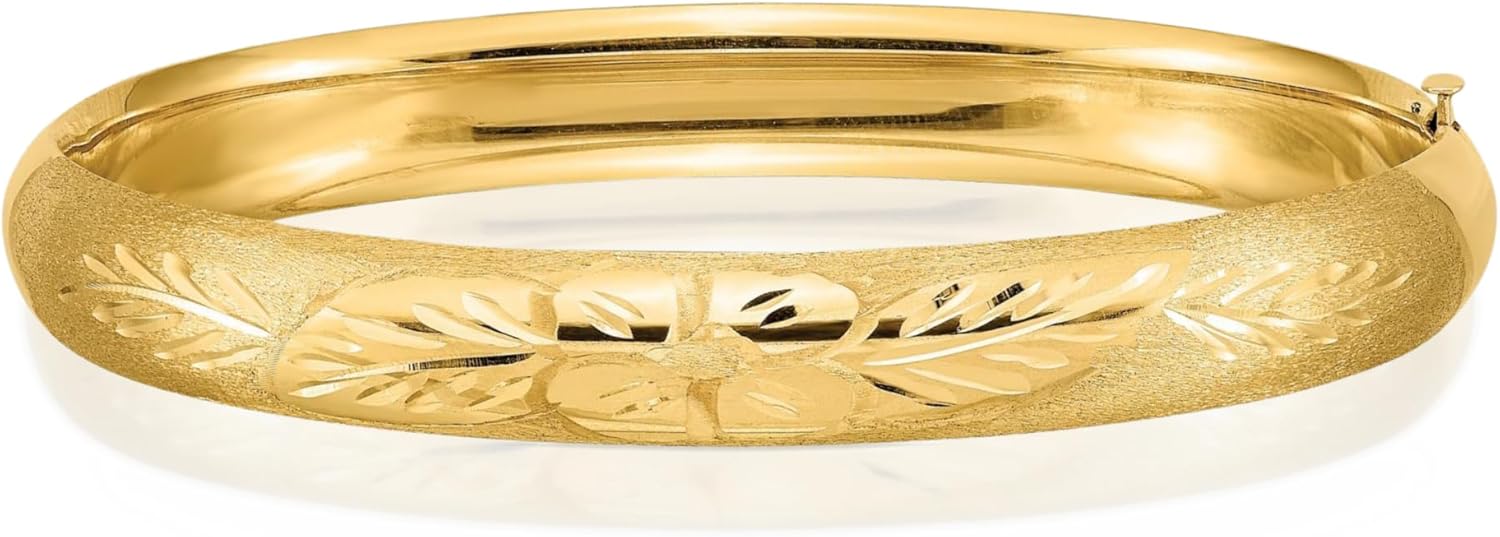 IceCarats 14K Solid Yellow Gold Florentine Hinged Bangle Bracelet 7.5 inch Diamond Cut, Matte for her