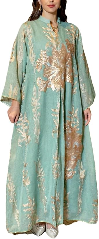 Muslim Evening Dresses for Women Sequins Abaya Mesh Gold Thread Embroider Moroccan Dubai Turkey Caftan