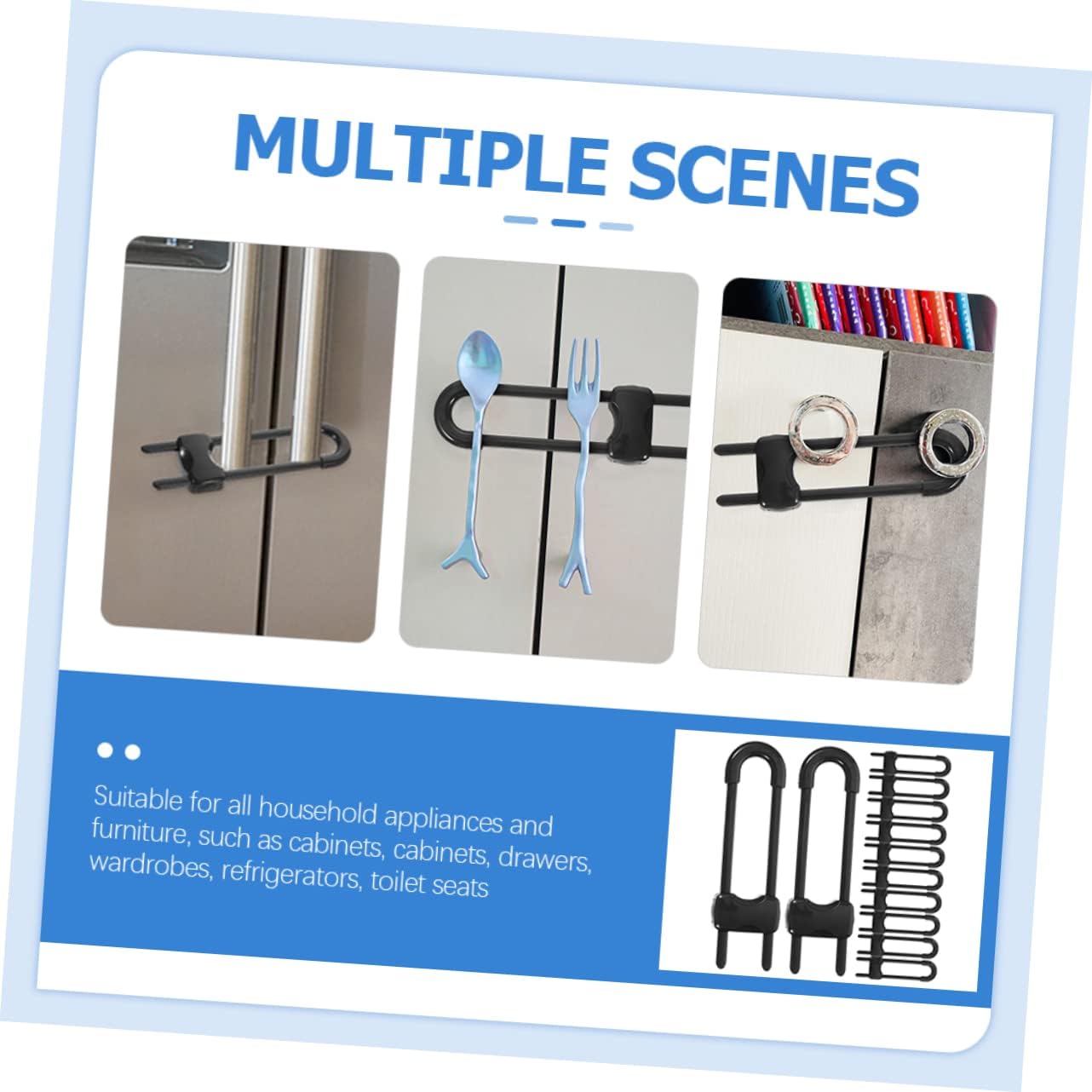 12pcs Safety Latches for Cabinets Drawers and Refrigerators Easy to Install Childproof Locking Mechanism U-shaped Design to Prevent Access for Boys and Girls