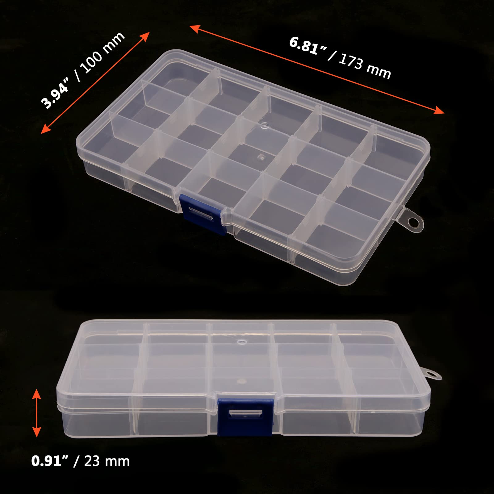 SINJEUN 32 Pack 15 Grids Plastic Jewelry Organizer Box, Clear Jewelry Storage Boxes with Removable Dividers, Small Beads Storage Container for Art and Crafts, Fishing Tackles