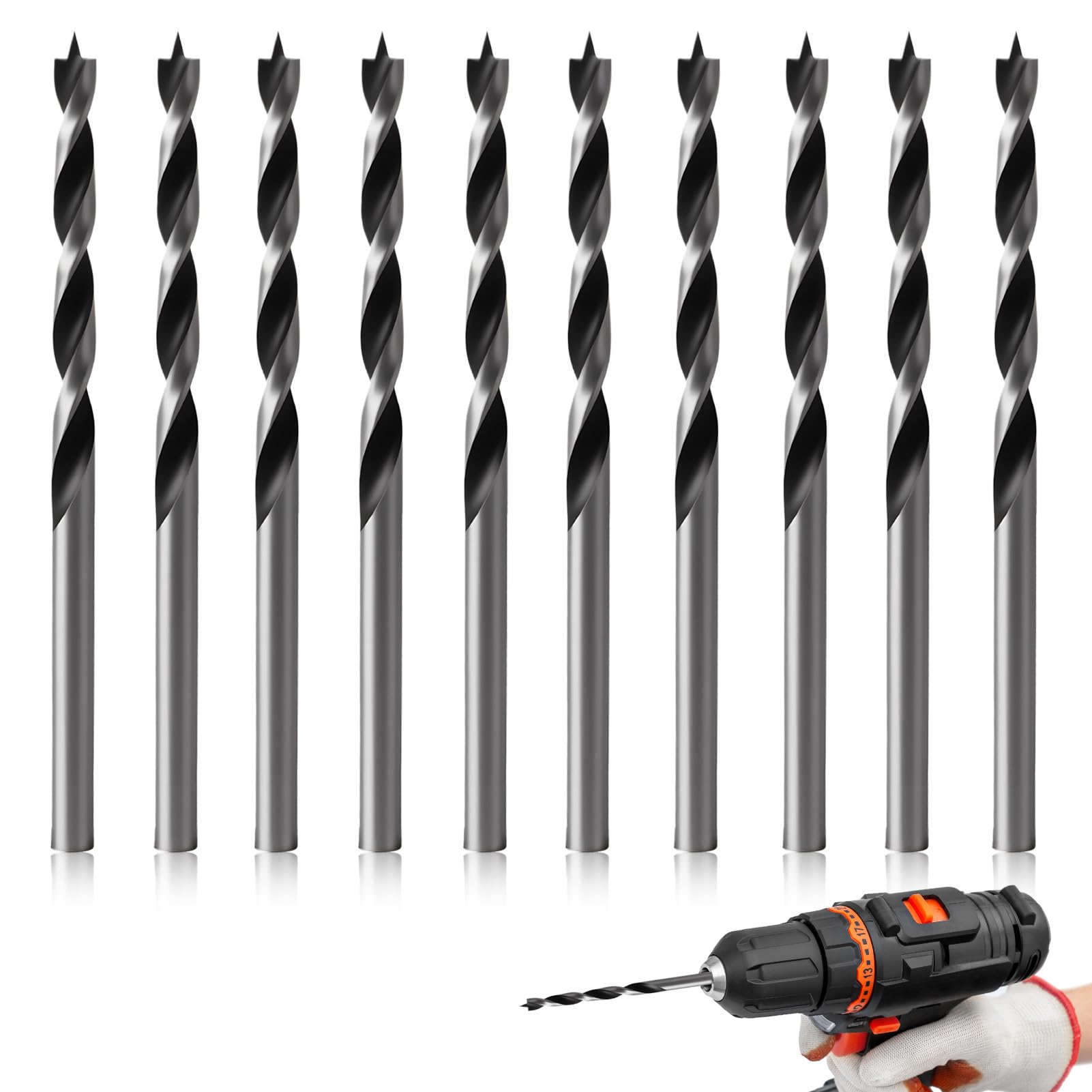 10 Brocas Para Madera Helicoidales De 4 Mm, Broca Point Brocas De Madera De Acero Al Carbono Espiral Broca De Madera Larga Extra Larga Con Forma Helicoidal, 1 Chaflán Para Taladrados Precisos