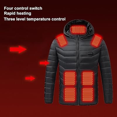 Guisaled Heated Hoodies For Men Women Hooded Zipper Winter Heated Jackets Windproof USB Charging Body Warmer Mutiple Heated Zones Heated Coats Valentines Day Gifts