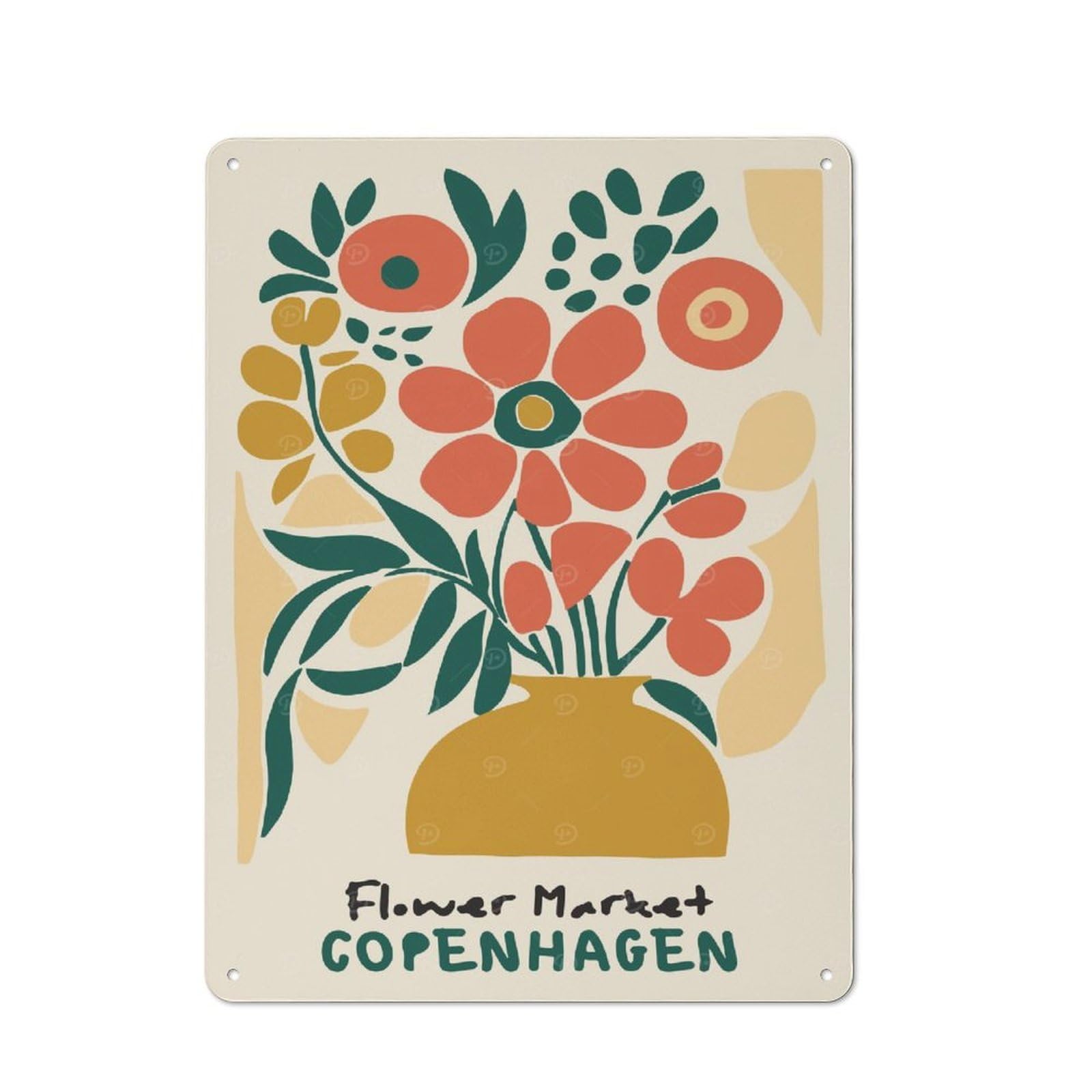 Junmoney Style-15 Vintage Tin Sign 40X30cm With Copenhagen Flower Market For Home Office Or Studio, New Home Wall Decor For Creative Workspace Decorators