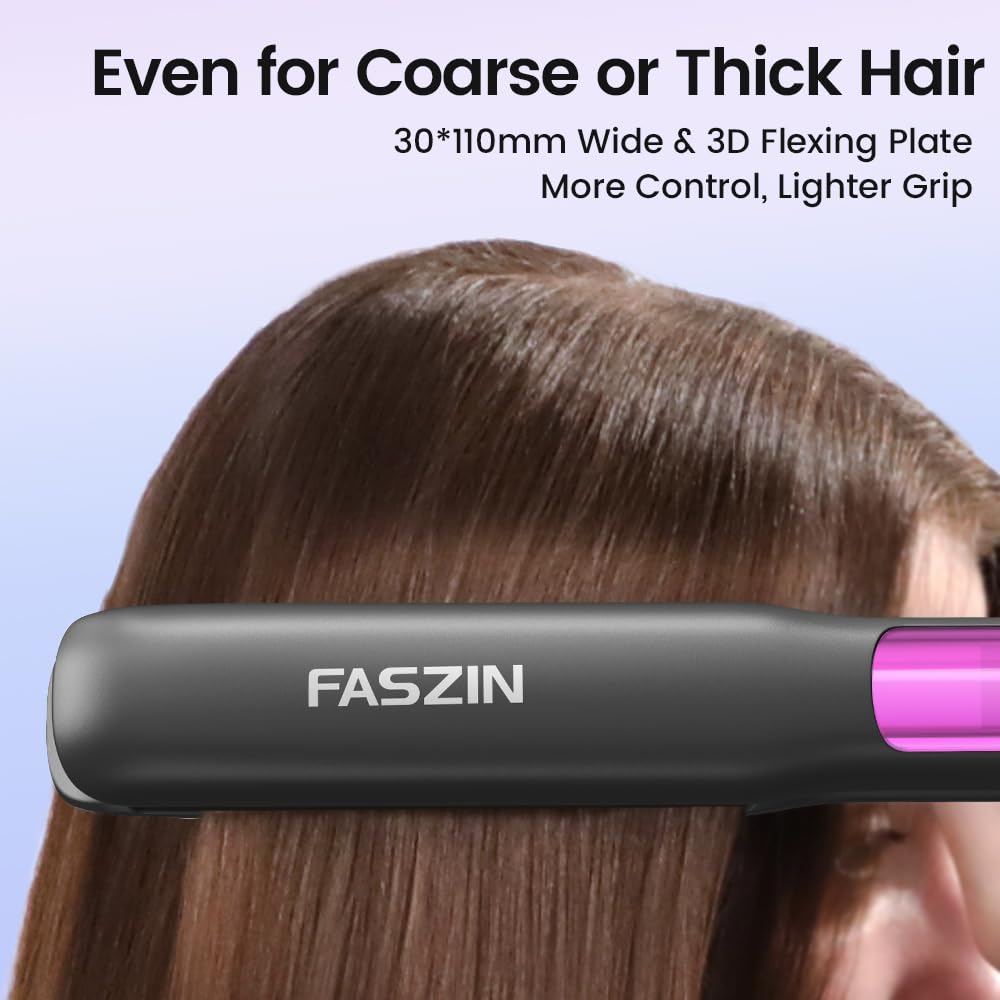 Faszin Lisseur Cheveux avec Plaques en Titane Lisse, Fer a Lisser Négatifs Ions Protect, 20S Chauffe Rapide, Écran LCD, Voltage Universel, Lisseur Boucleur Cheveux 2 en 1 (Gris)