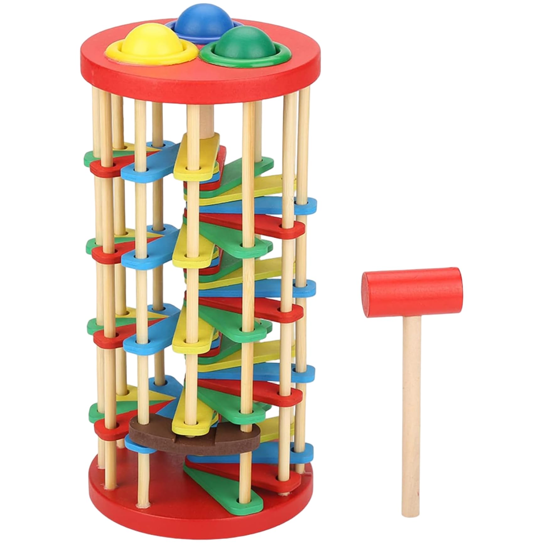 Uanqfegy Ball Drop Toy, Wooden Tower with Swirling Ramps & 3 Balls