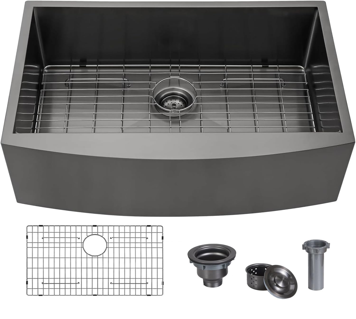 SHACO 33 Inch Gunmetal Black Farmhouse Sink