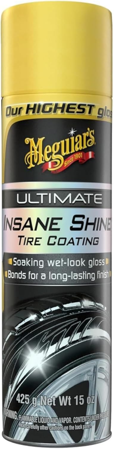 Meguiar's NXT Generation Insane Shine Tire Coating - Advanced High Gloss Tire Shine with Synthetic Polymers to Provide a Mirror-Like Shine and Prevent Browning and Premature Aging, 15 Oz Aerosol