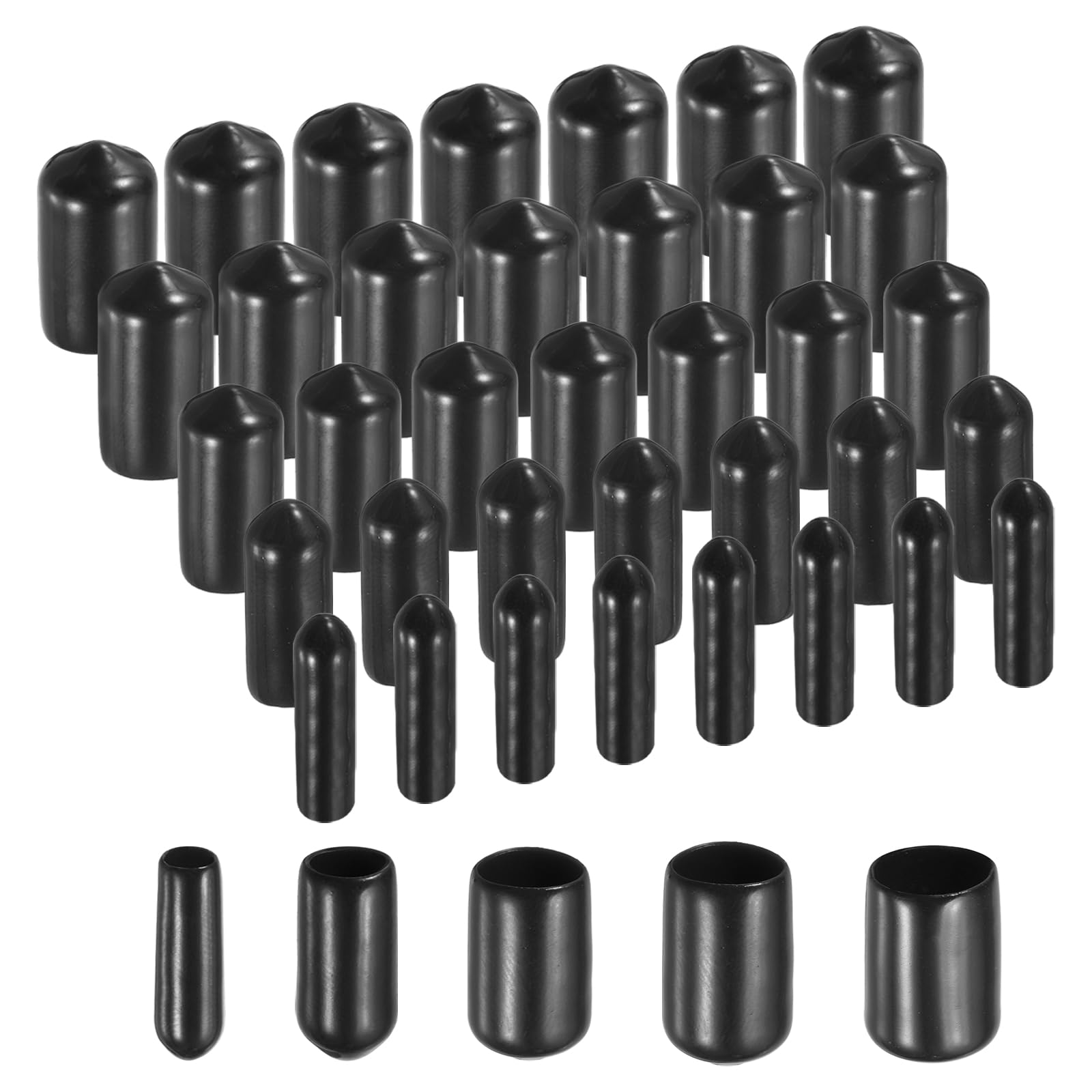 sourcing map 100pcs Round Rubber End Caps Protective Caps 3mm 6mm 9mm 12mm 15mm Black Screw Thread Protectors