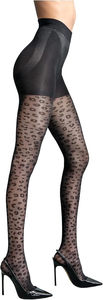 Leggs Womens 360 Degree Contour Shaping Tights for Sculpted Style and Comfort, Black Leopard Print
