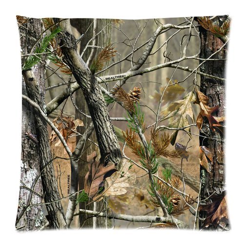 Custom Cotton & Polyester Soft Square Zippered Cushion Throw Case Pillow Case Cover 18X18 (Twin Sides) - Camouflage Camo Tree Hunter Dry Branches Leaves Oak Woodland Camo Vintage Retro Personalized-image-18