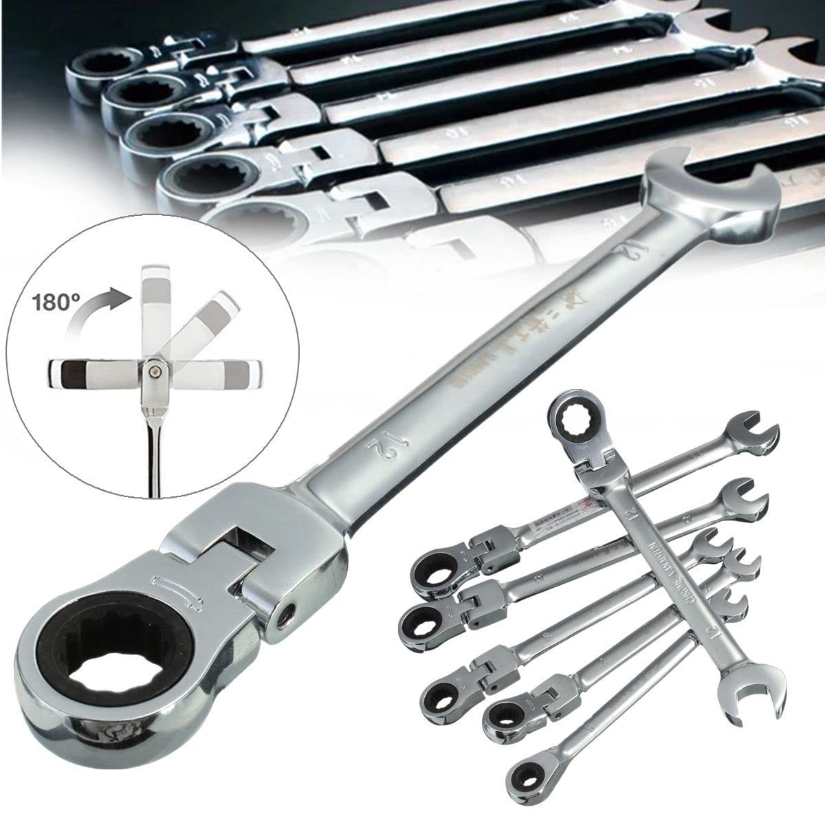 Elecbee 7-Piece Ratchet Spanner Set 6mm-12mm, Flexible Pivoting Head - Image 4
