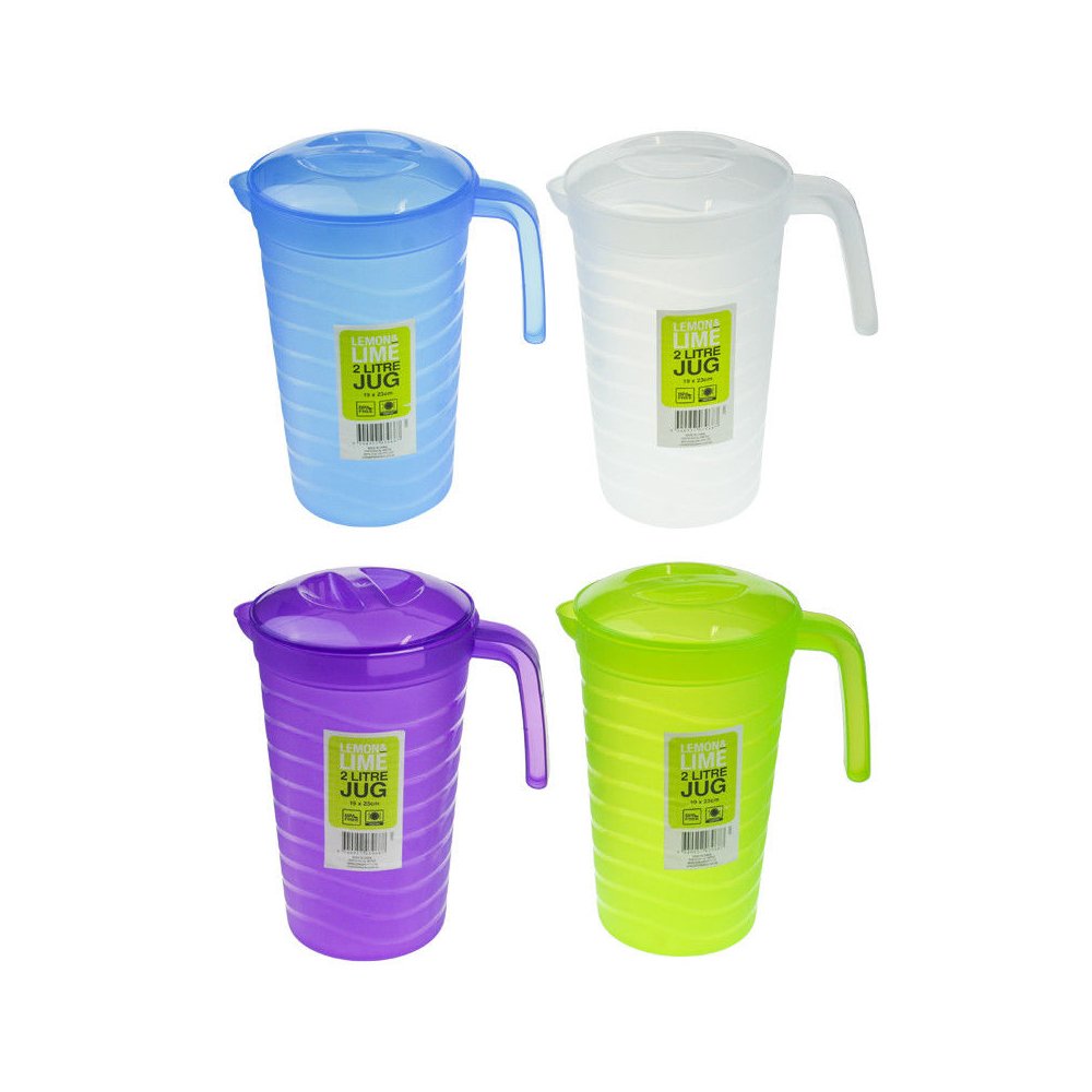 Water Pitcher - Set of 4 Coloured Plastic Water Jug with Lid