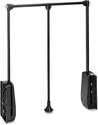 Emuca - Barra de armario abatible, perchero basculante, colgador para armario, anchura regulable 600-830mm, acabado negro