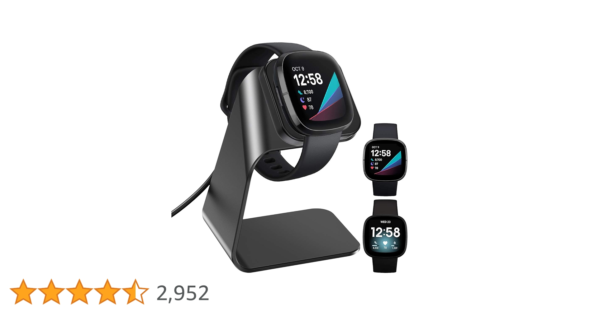 KIMILAR Charger compatible with Fitbit Sense/Fitbit Sense 2 / Fitbit Versa 3 / Fitbit Versa 4, Exclusive Desktop Stand Holder Charge Charger Dock for Sense/Sense 2 / Versa 4 / Versa 3, Black