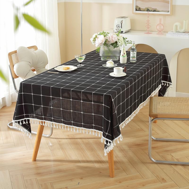 Nappe rectangulaire imperméable 220x140 cm noire damier pour table basse et salle à manger