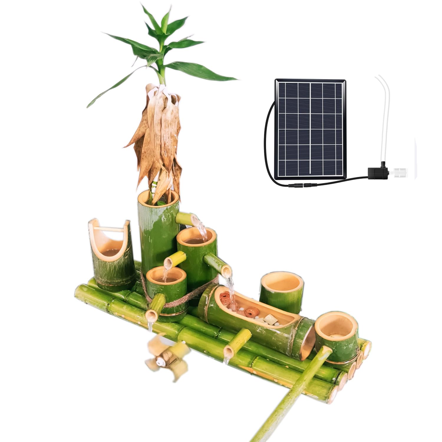 asdchZen Solar Bamboo Fountain, With 8W Water Pump, Filter Stone And Bamboo Flower Pot, Suitable For Outdoor And Fish Tank Fresh Bamboo Fountains, 50Cm,30cm