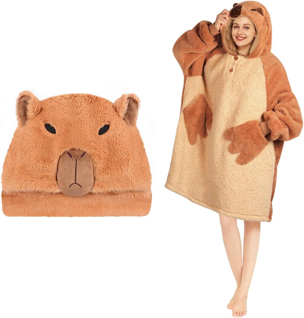 Animal Blanket Hoodie for Adults, Oversized Sweatshirt With Pockets & Sleeves, Soft Sherpa for Warmth, Ideal Gifts for Women