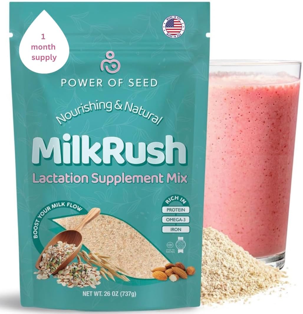 Milkrush Lactation Support for Breastfeeding-Oats Seeds & Almond Lactation Drink Mix - Enrich Milk for Breastfeeding with Superfood Omega 3, Iron & Calcium - Kosher Certified - 26oz Bag