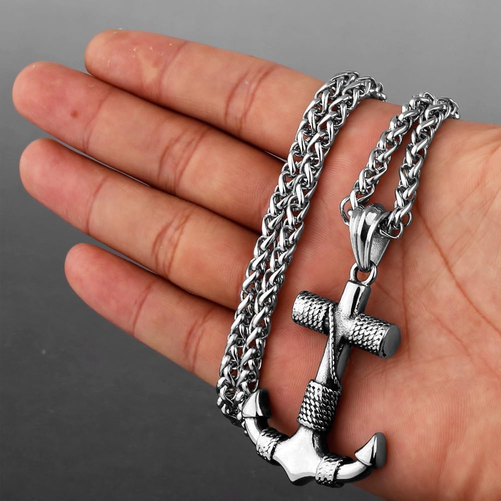 Anchor Necklace for Men - Nordic Viking Stainless Steel Metal