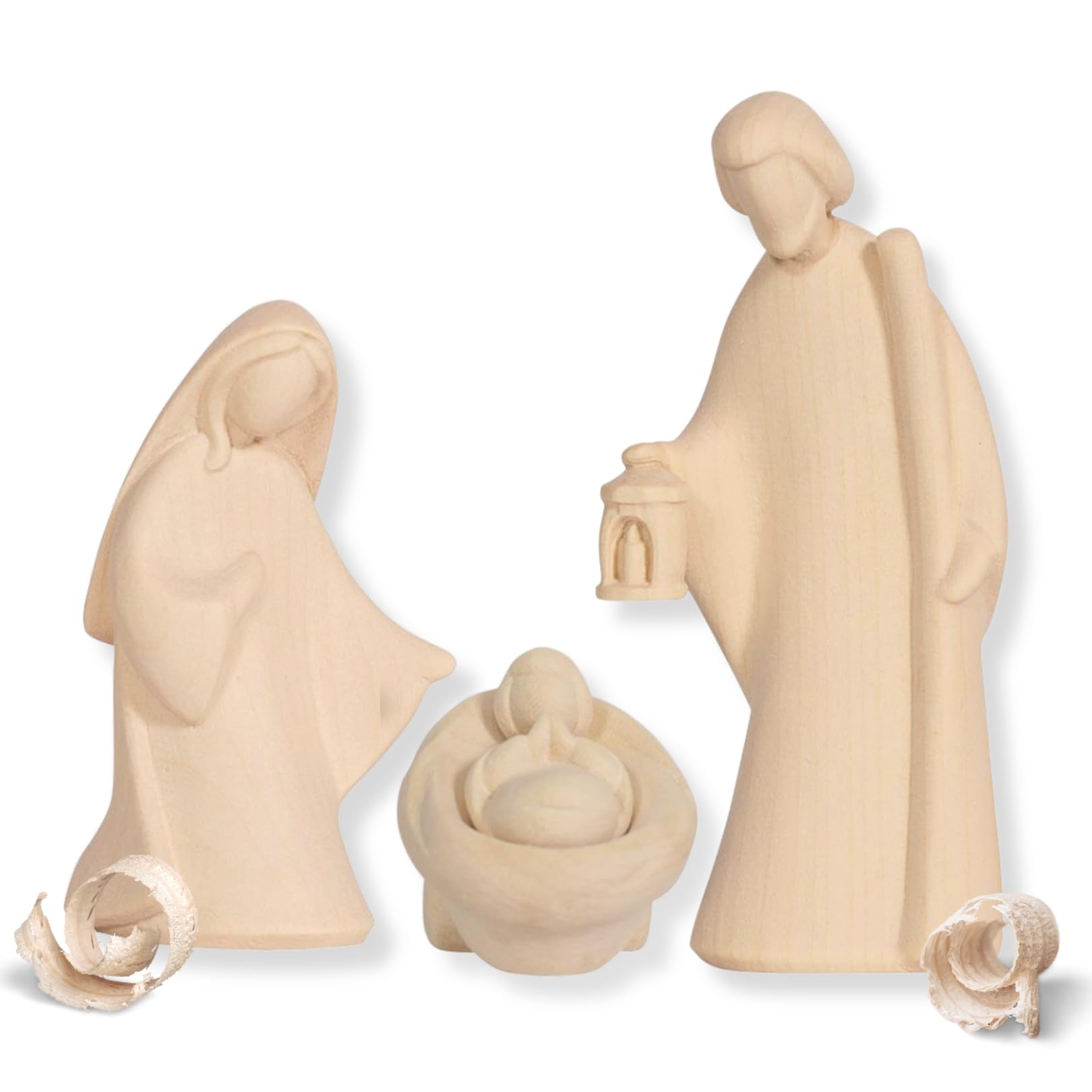 Akantus Krippe aus Holz: HL. Familie Natur mit Krippenbogen (13 cm)