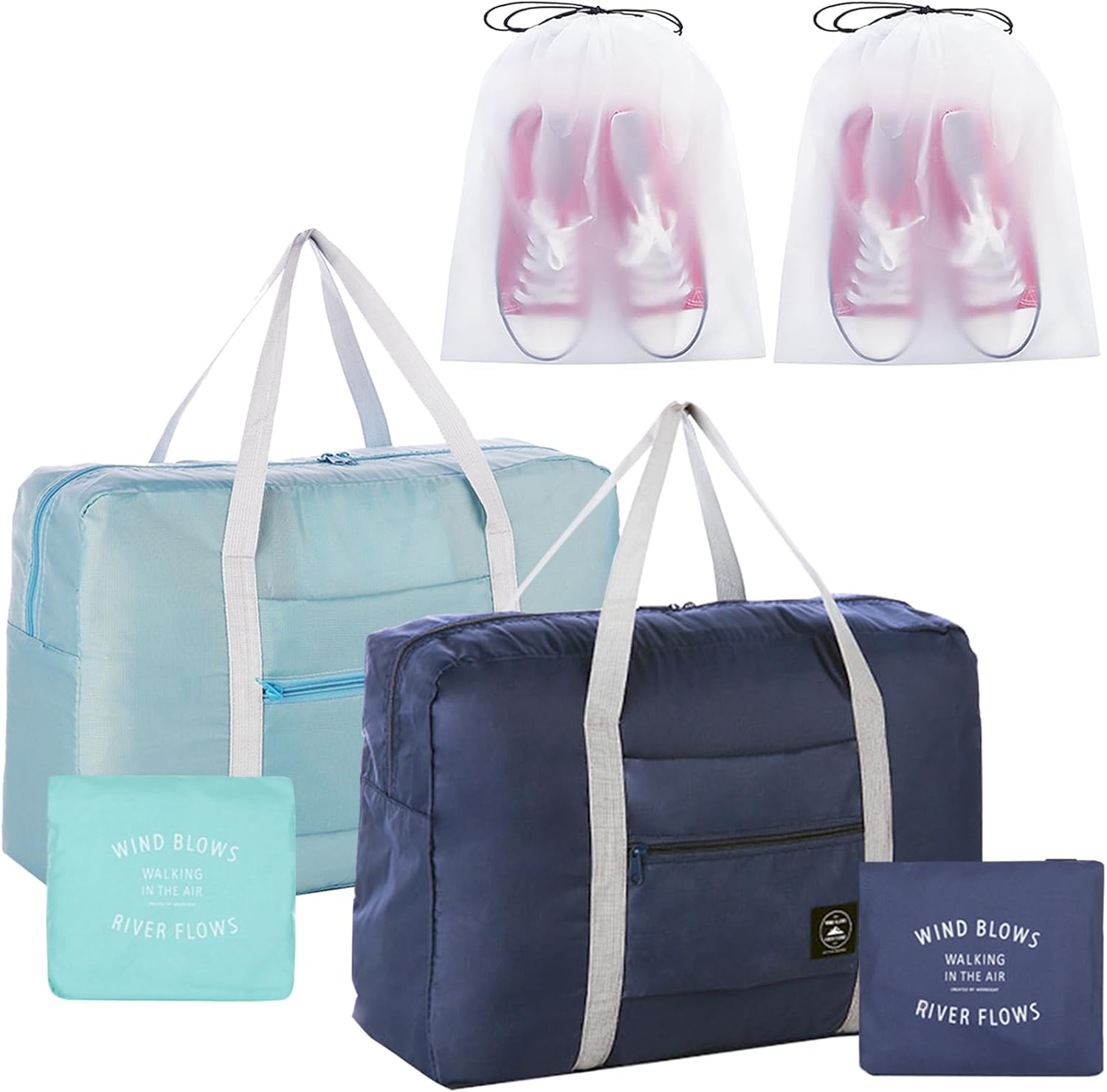 2PCS Travel Duffle Bag Tote Carry on Bag Nylon Lightweight Foldable Travel Bag Water Resistant Sports Gym Duffle Weekender Overnight Bag (Blue+Green+2Pe bag) 2PCS Travel Duffle Bag Tote Carry on Bag Nylon Lightweight Foldable Travel Bag Water Resistant Sports Gym Duffle Weekender Overnight Bag (Blue+Green+2Pe bag)